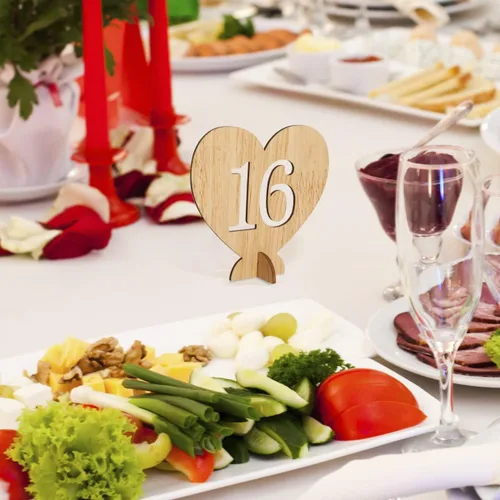 Miniatura 8 de Números de mesa de madera con forma de corazón del 1 al 20 con base de soporte, tarjetas de madera rústicas huecas para bodas, fiestas, decoración
