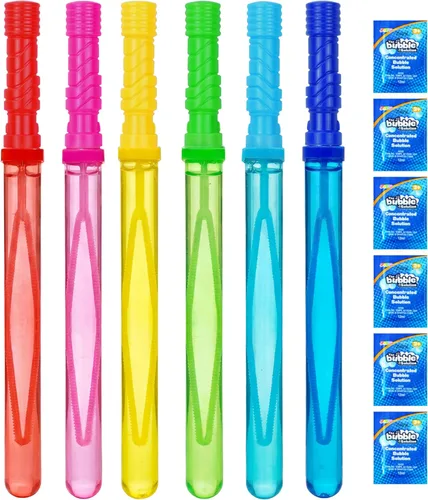 JOYIN - Varitas grandes de 14.6 pulgadas para hacer burbujas para niños, 6 piezas con solución de recambio, juguete de verano, recuerdo de fiesta,