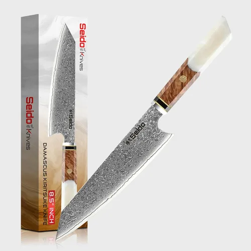 Miniatura 8 de Seido Knives Kiritsuke - Cuchillo de chef de acero Damasco, mango de madera estabilizado con resina epoxi, cuchillo de cocina profesional VG10