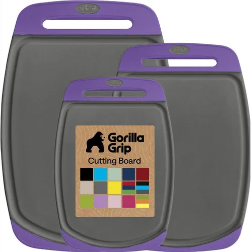Miniatura 24 de GORILLA GRIP Juego de 3 tablas de cortar de cocina reversibles sin BPA, diseñadas en Estados Unidos, no porosas, ranuras para jugos, borde