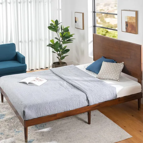 Miniatura 8 de Zinus Deluxe cama de madera estilo de medio siglo con cabecero, sin necesidad de colchon de resortes, Pino, Marrón