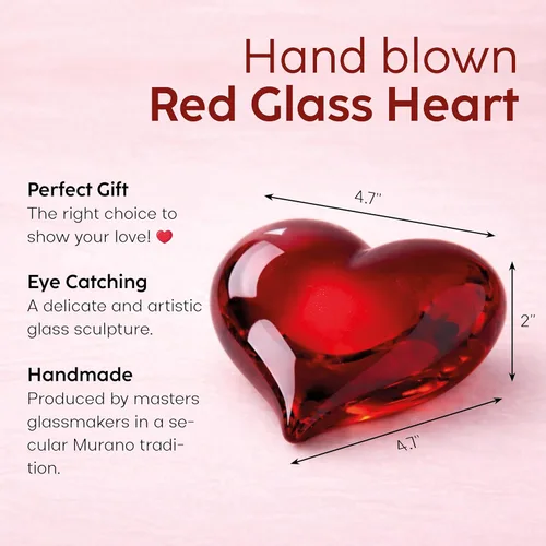 Miniatura 2 de Ca D Oro - Adorno de corazón de cristal grande – Pisapapeles de corazón rojo soplado a mano, regalo decorativo de corazón de cristal rojo, elegante