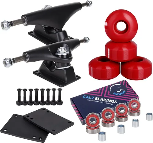 Miniatura 9 de Camiones Cal 7 de 4.803 in con ruedas, cojinetes y herrajes Camión negro + ruedas Speedway blancas