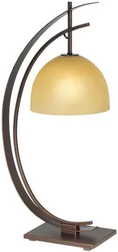Pacific Coast Lighting 87-1242-20 Orbit - Lámpara de mesa con 1 luz, bronce con acabado de borde dorado y pantalla de vidrio ámbar, 13.45 x 13.48 x