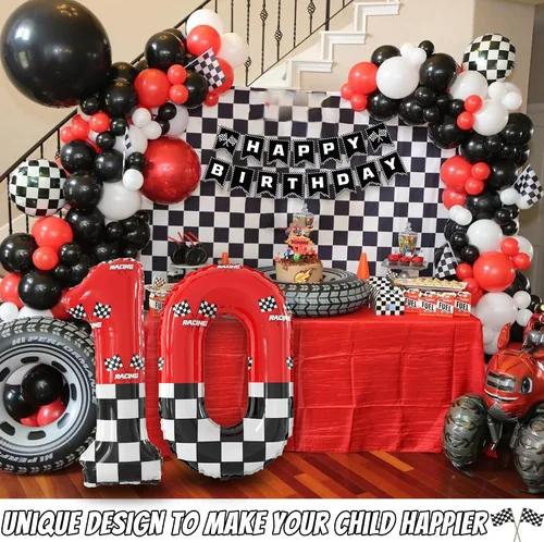 Miniatura 5 de Globos gigantes de papel de aluminio con números de tema de carreras a cuadros en blanco y negro de 40 pulgadas (Número 0)