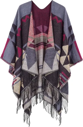 Miniatura 25 de Chales cálidos para mujer, cárdigan con frente abierto, estilo vintage, poncho