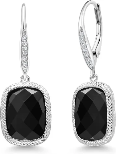 Miniatura 50 de Gem Stone King Aretes colgantes de plata de ley 925 con piedra natal y diamantes blancos cultivados en laboratorio de 4.60 quilates para mujer