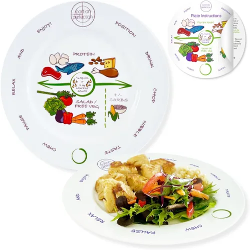 Portion Perfection, Paquete de 2 placas de control de porciones bariátricas de melamina de 8 pulgadas. Obtén los imprescindibles para la cirugía
