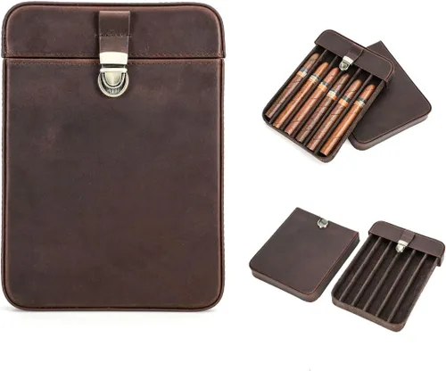 Miniatura 9 de CONTACTS Crazy Horse - Estuche de cuero para cigarros, caja de cigarros de viaje, 3 ranuras, funda para humidor, organizador portátil por Handmade