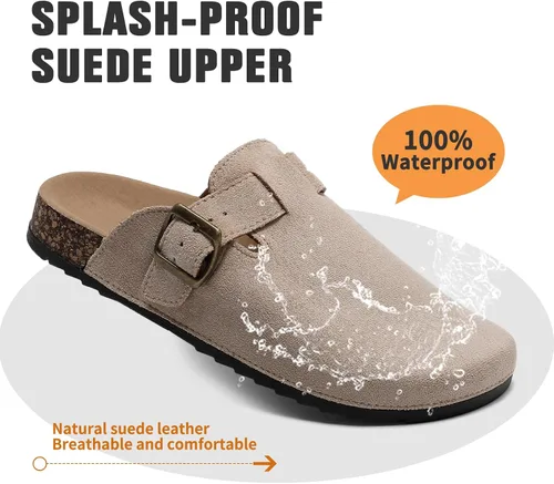 Miniatura 4 de Suede Clogs Men & Women Unisex Leather Mules Soft Cork Footbed Adjustable Buckle Slip Sandals Potato Shoes with Arch Support