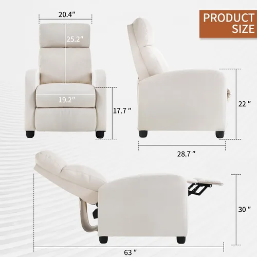 Miniatura 3 de PayLessHere Silla Reclinable Individual Sofá Reclinable Asiento de Cine en Casa con Soporte Lumbar y Respaldo Acolchado para Sala de Estar
