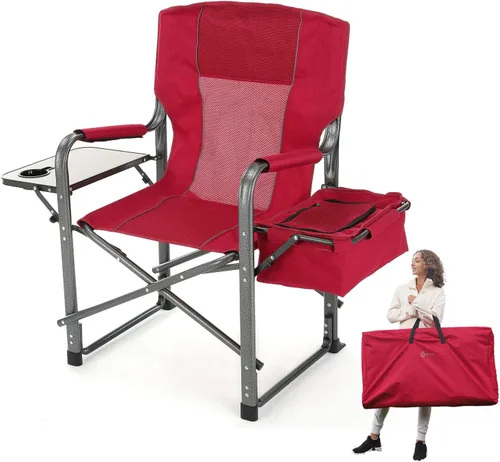 ARROWHEAD OUTDOOR Silla de director plegable con mesa auxiliar y enfriador integrado, soporte para tazas, bolsa de almacenamiento, soporta hasta 450