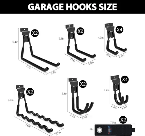 Miniatura 2 de 3-H, accesorios para pared de listones de 18 piezas, ganchos y perchas de pared de listones de múltiples tamaños, pared de listones resistente