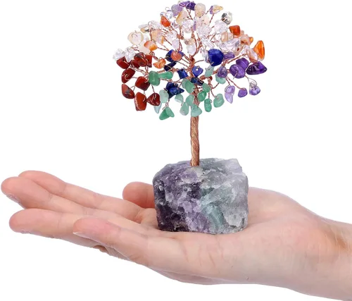 Miniatura 3 de Jovivi Árbol de cristal natural de 7 chakras, cristales curativos crudos, base de fluorita, árbol de dinero bonsái para el hogar, oficina