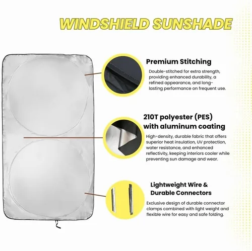 Miniatura 5 de Parasol para parabrisas – Certificado 99.87% UVB y 99.02% de protección UVA para automóvil. Parasol galardonado para parabrisas de automóvil
