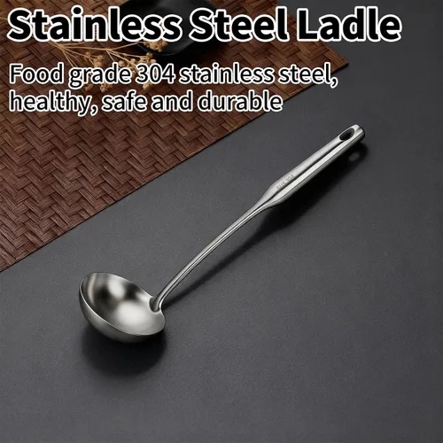 Miniatura 3 de TBWHL Cucharón de Sopa de Metal 34 cm de Acero Inoxidable 304 con Mango Largo - Cucharón de Cocina Profesional con Mango Ergonómico y Equilibrio