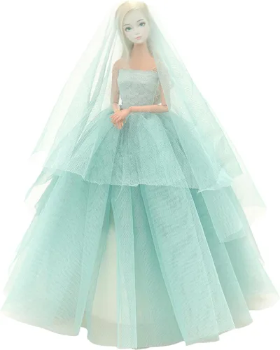 Miniatura 5 de BARWA Vestido de novia azul claro con velo, vestido de princesa para fiesta nocturna, vestido de gala azul claro para muñeca de 29 cm