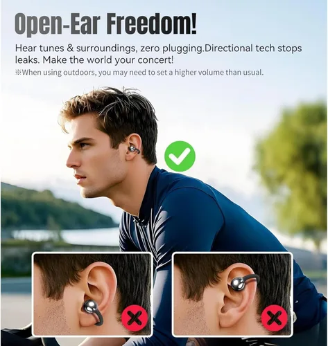 Miniatura 5 de Auriculares con clip, auriculares inalámbricos Bluetooth 5.4 de oreja abierta, auriculares ligeros de oreja abierta de 30 horas de batería de largo