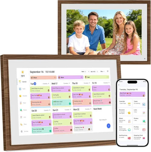 Calendario Digital de 10.1 Pulgadas Tabla de Tareas con Pantalla Táctil - Pantalla Interactiva Full HD, Planificador Familiar Montable en Pared y