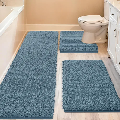 Miniatura 62 de ACCUMTEK - Juego de 2 alfombras de baño de lujo en color beige de 32"x20"+24"x17", alfombras de baño ultra suaves y gruesas absorbentes, alfombra