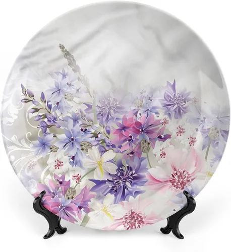 Miniatura 25 de XISUNYA Plato decorativo de 7 pulgadas, cerámica con hojas de cerámica, esqueleto, flores de primavera transparentes de fantasía, impresión de moda