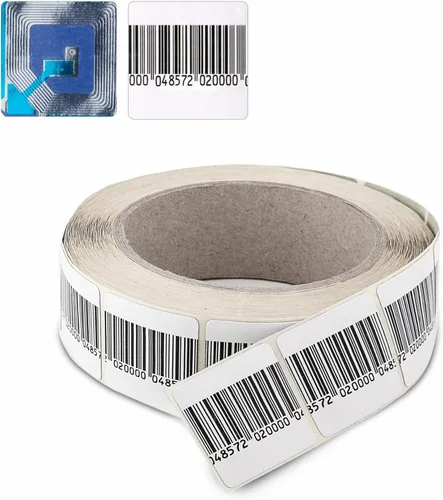 1000 etiquetas de seguridad de papel de 2.0 x 2.0 pulgadas, RF 8.2 Mhz, color blanco, compatible con puntos de control de código de barras falsos,