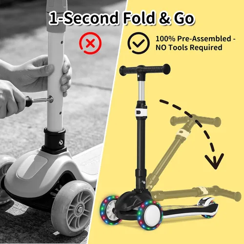 Miniatura 2 de Patinete para niños con ruedas iluminadas LED y 3 alturas ajustables, inclinación para dirigir y ampliar la cubierta antideslizante, scooter de 3