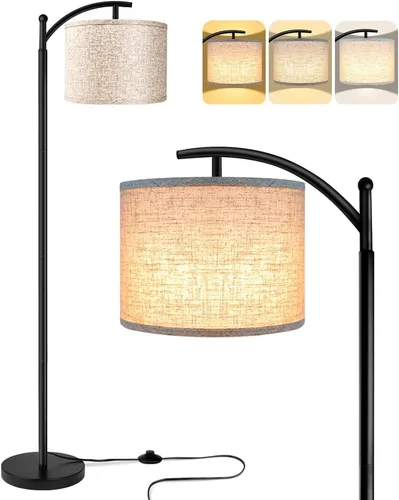 Rottogoon - Lámpara de pie para sala de estar, lámpara de pie LED con 2 pantallas para dormitorio, incluye bombilla LED de 9 W - Negro Sombra