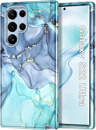 Miniatura 11 de Btscase Funda para Samsung Galaxy S22 Ultra 5G, patrón de mármol 3 en 1, resistente a prueba de golpes, cuerpo completo, policarbonato duro