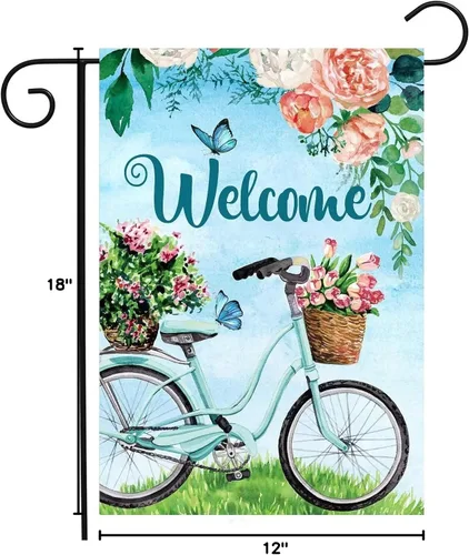 Miniatura 6 de Bandera de bienvenida para primavera y verano para bicicleta, diseño de margaritas, mariposa, paisaje, jardín, patio, 12 x 18 pulgadas, poliéster