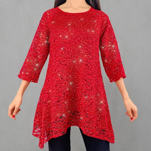 Miniatura 6 de Brittany Black Blusa de punto tipo túnica con estampado floral y encaje para mujer