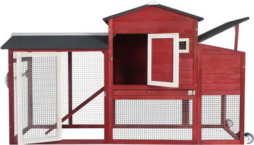 Miniatura 8 de Gowoodhut Gallinero de madera maciza con jaula grande de 2 pisos, techo de asfalto, caja nido, ruedas de PU, perca de pollo con poste Techo