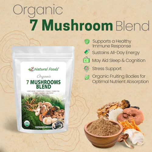 Miniatura 3 de Z Natural Foods Mezcla orgánica de 7 hongos sagrados, polvo de hongos, melena de león, cordyceps, chaga, reishi rojo, shiitake, maitake y extracto
