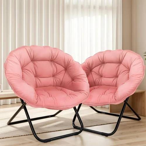Miniatura 8 de Grezone Silla plegable con platillo, silla de luna perezosa de gran tamaño con marco de metal, cómodas sillas de dormitorio para dormitorio, sala