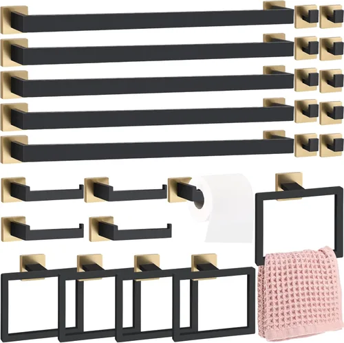 Miniatura 15 de Gisafai Juego de 15 piezas de accesorios de baño negros de 23.6 pulgadas, kit de barra de toalla de baño de acero inoxidable, toalleros, ganchos