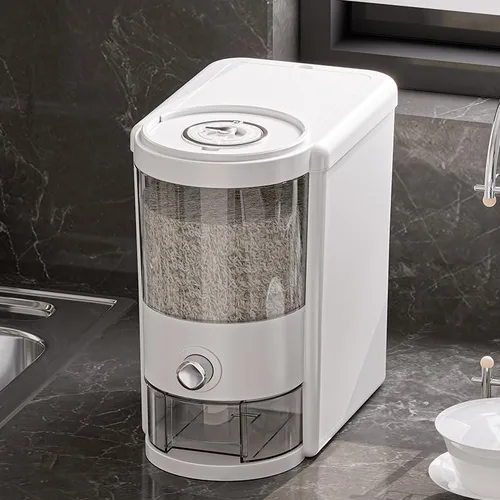 Recipiente de arroz de 12 libras con taza medidora, caja fresca incorporada, dispensador de cereales con tapas para el hogar, cocina, despensa,