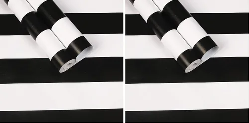 Amhao - Papel tapiz clásico a rayas blancas y negras para despegar y pegar, película de vinilo para decoración de paredes, encimeras de muebles,