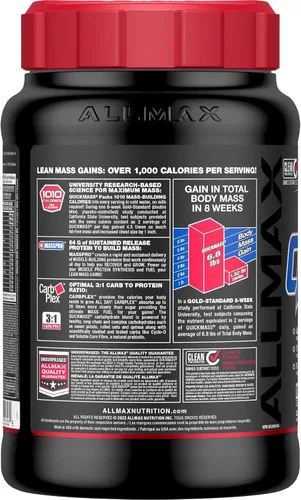 Miniatura 2 de ALLMAX QUICKMASS, Chocolate - 3.5 lb - Catalizador de ganancia de masa rápida - Hasta 2.26 oz de proteína por porción - Relación de carbohidratos a