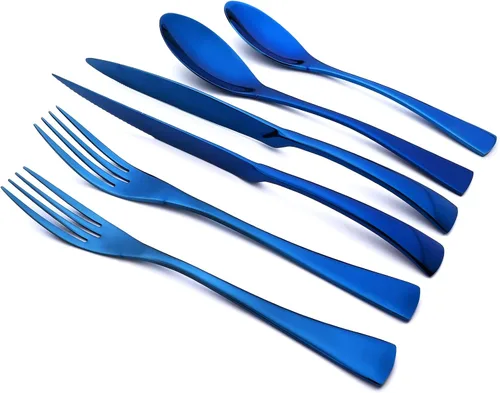 Miniatura 11 de Juego de cubiertos de 24 piezas, espejo de acero inoxidable 18/10, servicio de vajilla de lujo para 4, cuchillo de carne, postre, accesorios para Oro