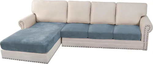 Miniatura 175 de H.VERSAILTEX - Funda de terciopelo elástica y afelpada para protección de cojines de sofá biplaza, silla o sofá, 2 piezas, tamaño grande, color gris