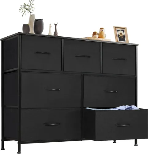 Miniatura 8 de Sweetcrispy Cómoda para dormitorio, cómoda de tela con 8 cajones, cómoda para armario, sala de estar, marco de acero resistente, parte superior