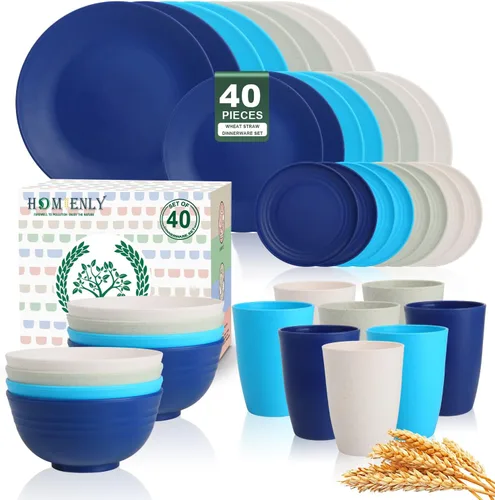 Miniatura 37 de Homienly Juegos de Vajilla Premium de Paja de Trigo, Platos y Tazones Ligeros e Irrompibles, Tazas, Servicio para 4, Apto para Lavavajillas