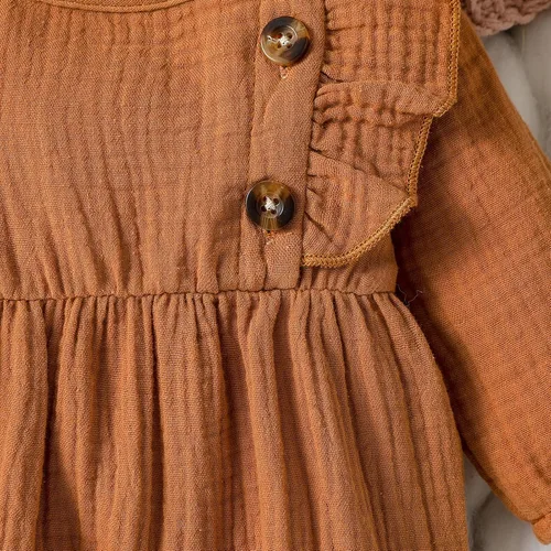 Miniatura 5 de KMBANGI Mameluco de algodón y lino para bebé recién nacido, con volantes, ropa de otoño