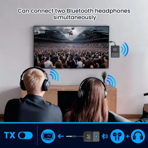 Miniatura 3 de Receptor transmisor Bluetooth para avión, televisores, 2 en 1, adaptador inalámbrico Bluetooth 5.3 compatible con 2 auriculares, teléfonos