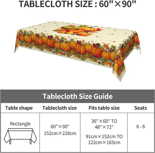 Miniatura 5 de Mantel de Otoño de Acción de Gracias con Hojas de Calabaza, Mantel Rectangular Lavable de Cuadros Rústicos para Decoración de Cocina y Comedor