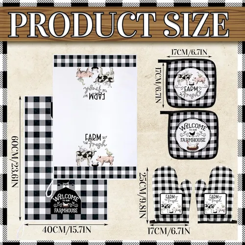 Miniatura 2 de Bencailor 6 piezas de toallas de cocina de granja, guantes de horno y soportes para ollas, paños decorativos para cocina, té, antideslizantes, blanco