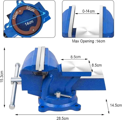 Miniatura 3 de Tornillo de banco resistente de 6 pulgadas, base giratoria de 360° con abrazadera de yunque de acero fundido, abrazadera de mesa tornillo de banco