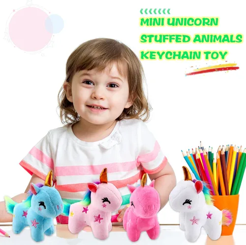 Miniatura 6 de Paquete de 16 mini juguetes de unicornio de peluche, pequeño unicornio de peluche, lindo llavero de peluche, juguetes a granel para Navidad