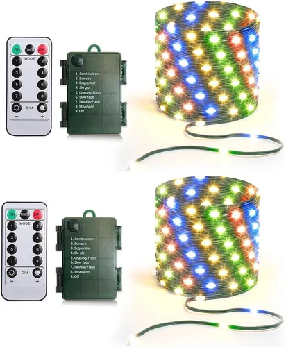 Miniatura 13 de Luces de Cadena de 33 pies que Funcionan con Batería, 100 Luces de Cadena de Hadas LED Alimentadas por Batería con Control Remoto y Temporizador