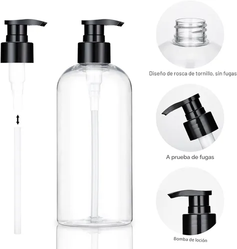 Miniatura 4 de Botellas Dispensadoras de Bomba de Plástico Vacías Paquete de 2 Botellas con Bomba Recargables Transparentes para Champú, Jabón Líquido, Aceite
